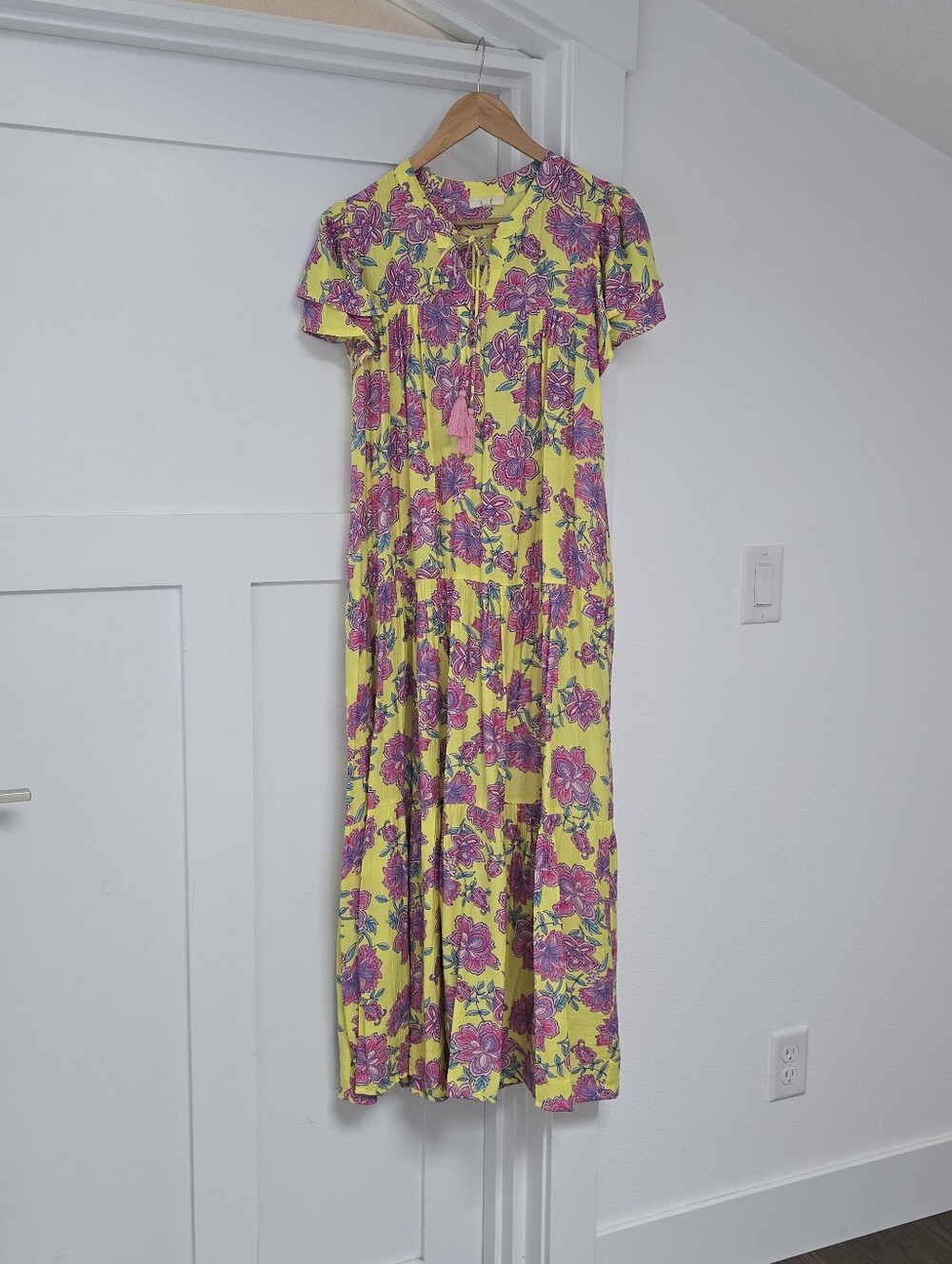 Easel Floral Tiered Bohemian Maxi Dress in Yellow